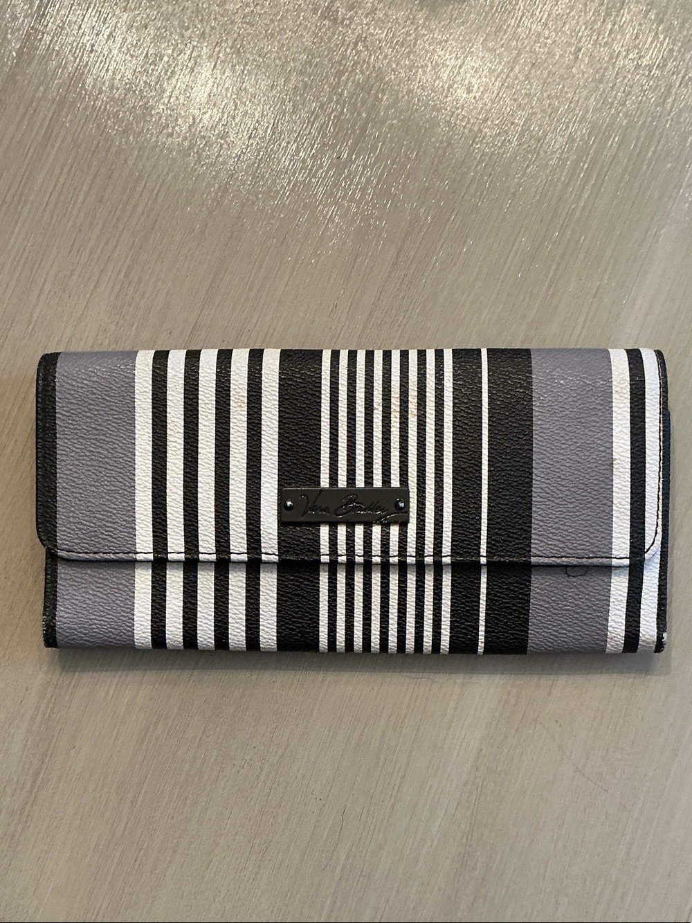 Vera Bradley Striped Trifold Wallet - Black, White & Gray